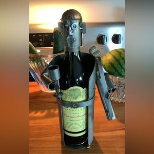 H&K Steel Sculpture Golf Caddy Wine Bottle Holder 13x6.5x7.5